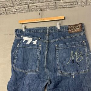 Makaveli Branded Mens Baggy Jeans 40x34 Blue Denim Tupac 2Pac 71 Embroidered MB